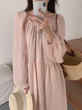 Amfeov Romantic Pink Backless Puff Sleeve Long Vacation Dress