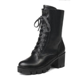 cold weather outfits Amfeov Ankle Boots Women Platform Shoes Rubber Lace Up Black Autumn Chunky Boots big size 46