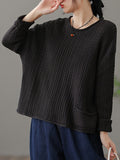 christmas outfit Amfeov Artistic Retro Loose Long Sleeves Jacquard Solid Color Round-Neck Sweater Tops