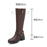 cold weather outfits Amfeov Wide Leg Women Knee Boots Round Toe 4.5cm Block Heels Platform Size 41 42 43 Fashion Daily Bota Black