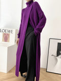 christmas outfit Amfeov Original Loose Solid Color Split-Front Sweater Dress