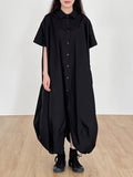 Amfeov Dark Style Lapel Single-Breasted Irregular Shirt Dress