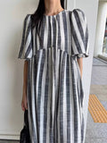 Amfeov Loose Stripe Short Sleeve Long Dress