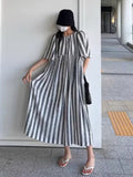 Amfeov Loose Stripe Short Sleeve Long Dress