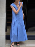 Amfeov V-neck Pleated Long Vest Dress