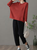 christmas outfit Amfeov Artistic Retro Loose Long Sleeves Jacquard Solid Color Round-Neck Sweater Tops