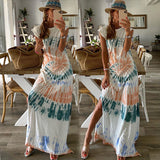 Amfeov Women Clothing Summer Floral Print Slit Loose Irregular Asymmetric Dress Women