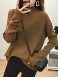 christmas outfit Amfeov Casual Loose Long Sleeves Solid Color Half Turtleneck Sweater Tops