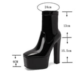 cold weather outfits Amfeov Ladies Mid Calf Boots Stretchy 13cm Toe High Heel 15.5cm Platform Hill 6cm Slip On Big Size 43 Party