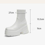 cold weather outfits Amfeov Patent Leather Women Ankle Boots Toe Chunky Heels 9cm Platform Hill Size 42 43 Fashion Party Booty