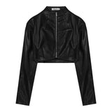 cold weather outfits Amfeov Vintage Elegant Black Leather Suit Women's Spring Autumn Long Sleeve Cropped Jacket High-Waisted Casual Trousers 2-Piece Set