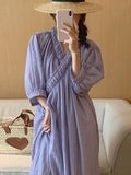 Amfeov V-neck Crossover Loose Puff Sleeve Dress