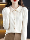 christmas outfit Amfeov Casual Loose Long Sleeves Buttoned Solid Color Lapel Collar Cardigan Tops