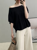 christmas outfit Amfeov Half Sleeves Loose Solid Color Off-The-Shoulder Knitwear Pullovers Sweater Tops