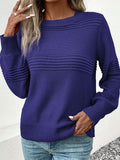 christmas outfit Amfeov Long Sleeves Loose Solid Color Split-Joint Round-Neck Pullovers Sweater Tops