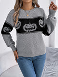 christmas outfit Amfeov Long Sleeves Loose Contrast Color Split-Joint Round-Neck Pullovers Sweater Tops