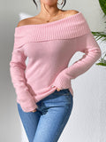 christmas outfit Amfeov Long Sleeves Solid Color Off-The-Shoulder Pullovers Sweater Tops