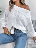 christmas outfit Amfeov Long Sleeves Loose Asymmetric Solid Color Split-Joint One-Shoulder Pullovers Sweater Tops