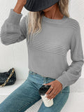 christmas outfit Amfeov Long Sleeves Loose Solid Color Split-Joint Round-Neck Pullovers Sweater Tops