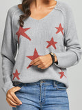 christmas outfit Amfeov Long Sleeves Loose Split-Joint V-Neck Pullovers Sweater Tops