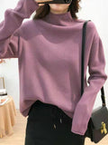 christmas outfit Amfeov Casual Loose Long Sleeves Solid Color Half Turtleneck Sweater Tops