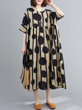 Amfeov Original Polka-Dot Split-Joint Round-Neck Midi Dress