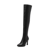 cold weather outfits Amfeov Sexy Thigh Boots 57cm Pointed Toe Thin Heels Ultrahigh 10cm 49 50 Fashion Party Shoes Stretch Bota