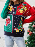 christmas outfit Amfeov Long Sleeves Loose Contrast Color Round-Neck Pullovers Sweater Tops