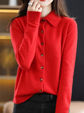 christmas outfit Amfeov Casual Loose Long Sleeves Buttoned Solid Color Lapel Collar Cardigan Tops