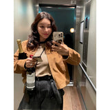 cold weather outfits Amfeov Plus Size Elegant Women's Leather Zipper Cardigan Korean Dongdaemunchamois Casual Loose-Fit Jacket Fashionable Outside Wear