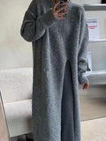 Amfeov Side Slit Loose Long Knitted Sweater Dress