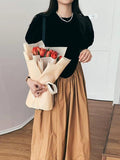 Amfeov Vintage Crew Neck Puff Sleeve Irregular Pleated Dress