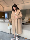 cold weather outfits Amfeov 2024 New Women's Fashionable Loose-fit Extended Teddy Bear Coat Thickened Warm Leather Jacket Autumn/winter