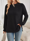 christmas outfit Amfeov High-Low Long Sleeves Pleated Solid Color Split-Joint Split-Side Round-Neck Sweatershirt