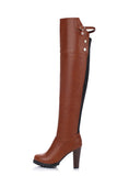 cold weather outfits Amfeov Over-Knee High Boots Round Toe Block Heel TPU Outsole Charm Size 33-45 Mature Red S2675