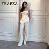 cold weather outfits Amfeov 2024 Spring Summer Women Elegant Solid Suit Fashion Casual Strapless Sleeveless Slim Short Tops+High Waist Zipper Pants