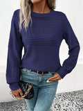 christmas outfit Amfeov Long Sleeves Loose Solid Color Split-Joint Round-Neck Pullovers Sweater Tops