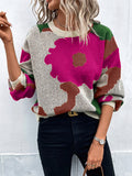 christmas outfit Amfeov Loose Puff Sleeves Asymmetric Knitted Flower Split-Joint Round-Neck Sweater Tops