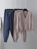 christmas outfit Amfeov Casual Loose Solid Color V-Neck Cardigan Tops & Harem Pants Two Pieces Set