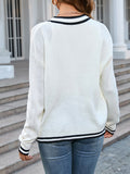 christmas outfit Amfeov Long Sleeves Loose Contrast Color Split-Joint V-Neck Cardigan Tops