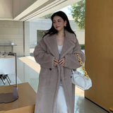 cold weather outfits Amfeov 2024 New Women's Fashionable Loose-fit Extended Teddy Bear Coat Thickened Warm Leather Jacket Autumn/winter