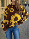 christmas outfit Amfeov Long Sleeves Loose Contrast Color Knitted Flower Split-Joint Round-Neck Pullovers Sweater Tops