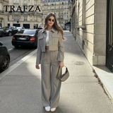 cold weather outfits Amfeov 2024 Spring Summer Casual Women Solid Suits Fashion Streetwear Pockets Turn-down Collar Short Jackets+Chic Wide leg pants