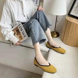 Amfeov 2024 Cotton Fabric Flats Shoes Women Yellow Ballerina Socks Shoes Women Loafers Slip on Flat Heel Mule Shoes Plus Size 43