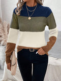 christmas outfit Amfeov Long Sleeves Contrast Color Round-Neck Pullovers Sweater Tops