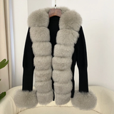 cold weather outfits Amfeov Autumn/winter New Arrival Detachable Real Fox Fur Placket Sleeve Opening Knitted Top Leather Jacket V-neck Pullover