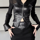 cold weather outfits Amfeov Women's High-Waisted Cropped Skirt Zippered PU Leather Suit Jacket Spring/Autumn 2024 New Style 2-Piece Set