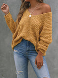 christmas outfit Amfeov Long Sleeves Loose Solid Color V-Neck Knitwear Pullovers Sweater Tops