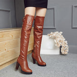 cold weather outfits Amfeov Over-Knee High Boots Round Toe Block Heel TPU Outsole Charm Size 33-45 Mature Red S2675