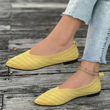 Amfeov Shallow Pointed Toe Ballet Flats Women Spring Autumn Low Slip on Comfortable Mules Soft Mesh Flat Knitted Dress Shoes Ladies 43